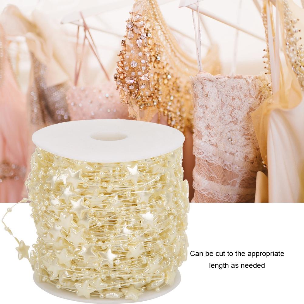 60m Five Pointed Star Faux Pearl Bead String DIY Christmas Tree Decor Bouquet Accessories(Beige )