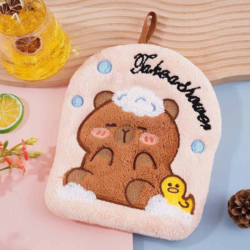 Capybara Hand Towel Kitchen Bathroom Absorbent Cleaning Cloth Cartoon Hanging Quick Drying Coral Fleece Thick Rag Household