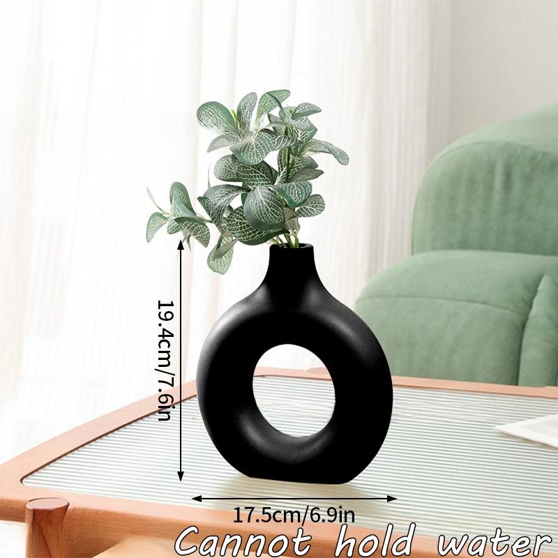 Imitation Reinweiße Vase Dekorative Vasen Einzelner Zweig Blumengesteck Ornament Donut-Design Blumentopf Tischdeko
