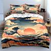 Japanese Wave and Red Sun Bedding Set Bedding set (1 duvet cover, 2 pillowcases, duvet not included)