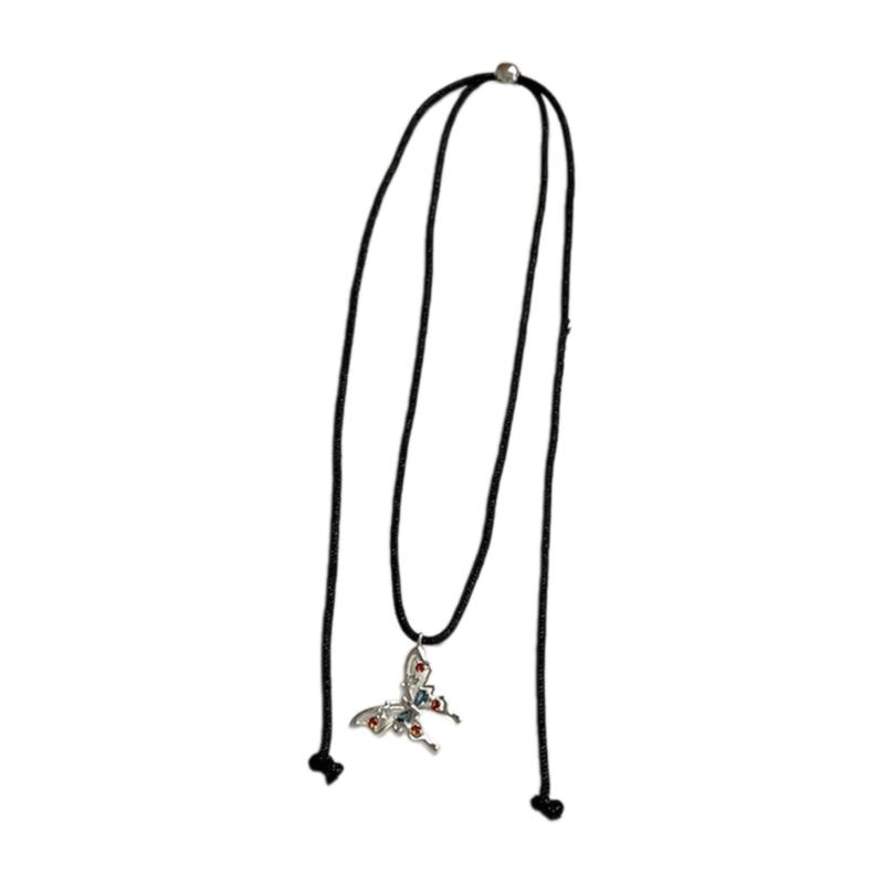 Sophisticated Alloy Butterfly Necklace Stylish Pull String Neckchain Adjustable Rope Chain Choker Stylish Clavicle Chain