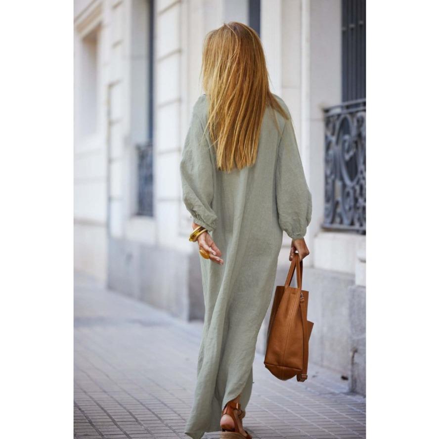 YYFS Women's Fashion Summer Spring Solid Color Print 3/4 Sleeves V-Neck Loose Waistline Casual Dresses