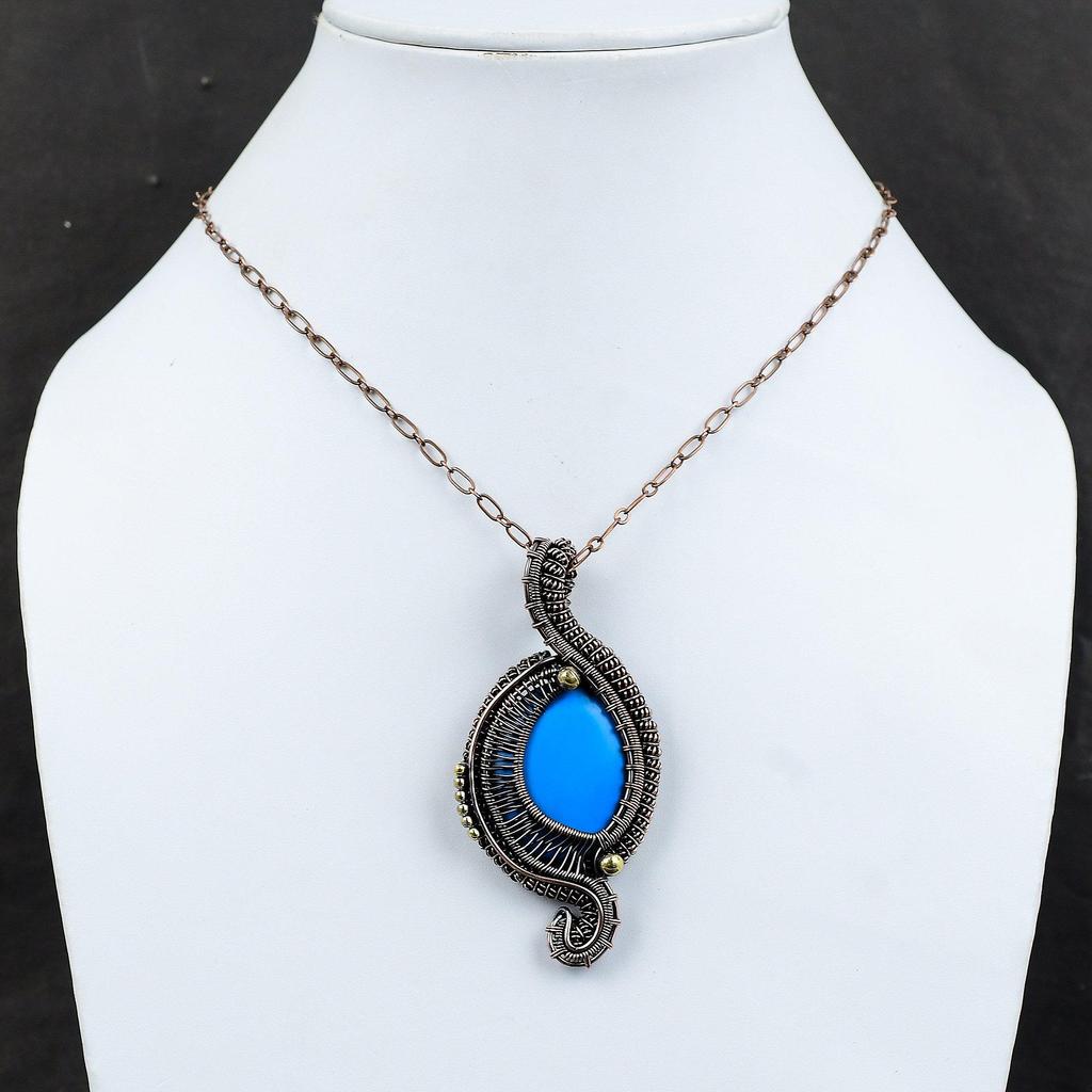 Sleeping Beauty Turquoise Pendant Copper Wire Wrapped Pendant Latest Design Pendant Handmade Copper Wire Jewelry Gemstone Pendant For Gifts