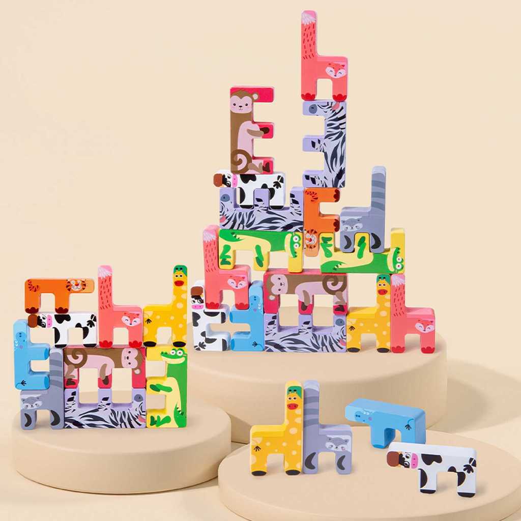 Wooden Animal Stacking Blocks For Kids Creative Balance Educational Toy