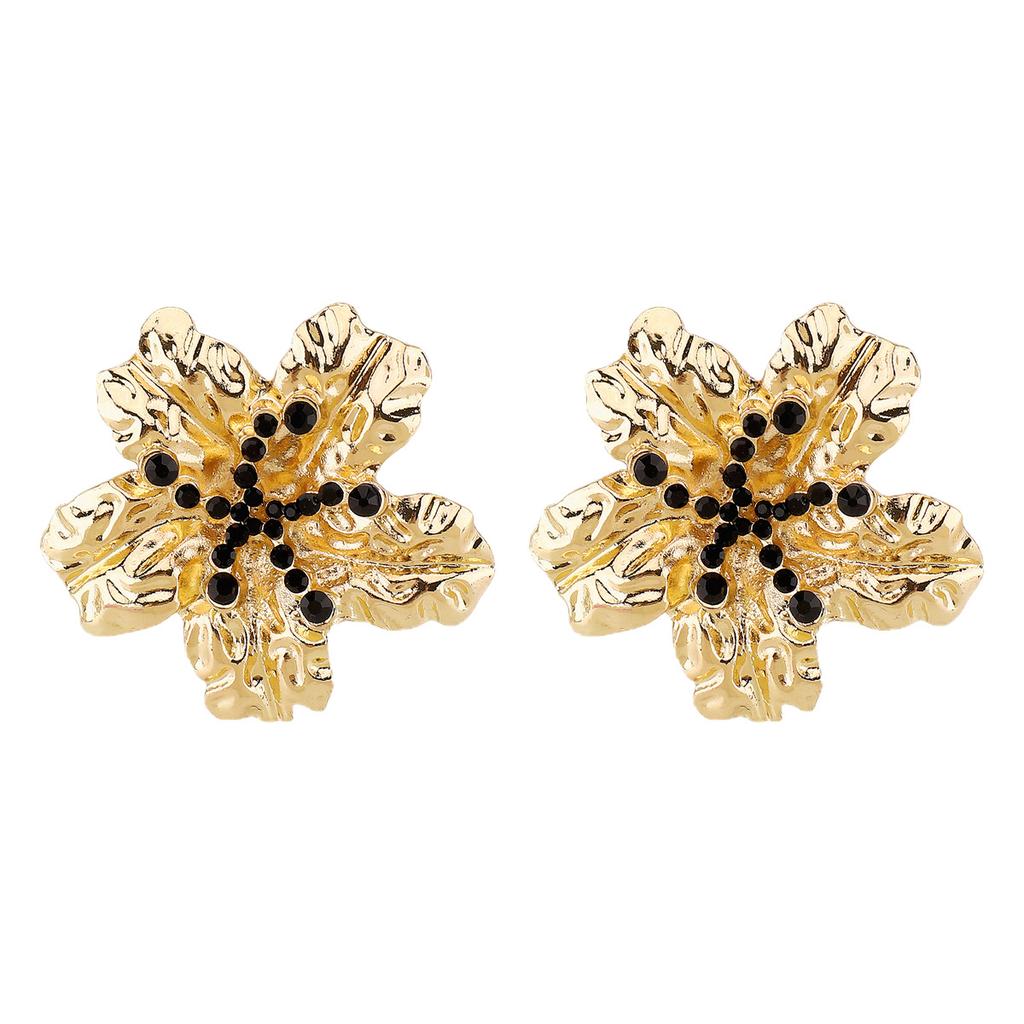 Retro Vintage Gold Flower Earrings Elegant Rhinestone Stud Earrings High Grade Women Fashion Earrings