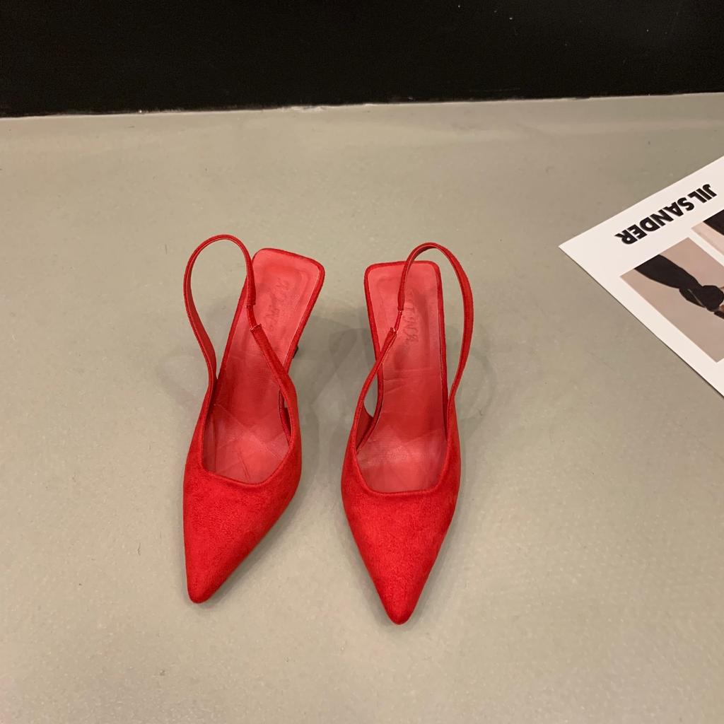 Niche French high-heeled black bag head sandals fairy shoes 2025 new spring and summer pointed temperament single shoes