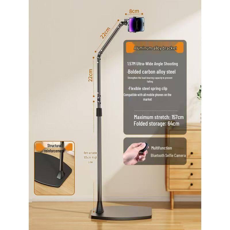 

Universal Dual Arm Floor Stand: Stable, Multi-functional for Phones, Tablets, Live Streaming, Overhead Shots, and More.