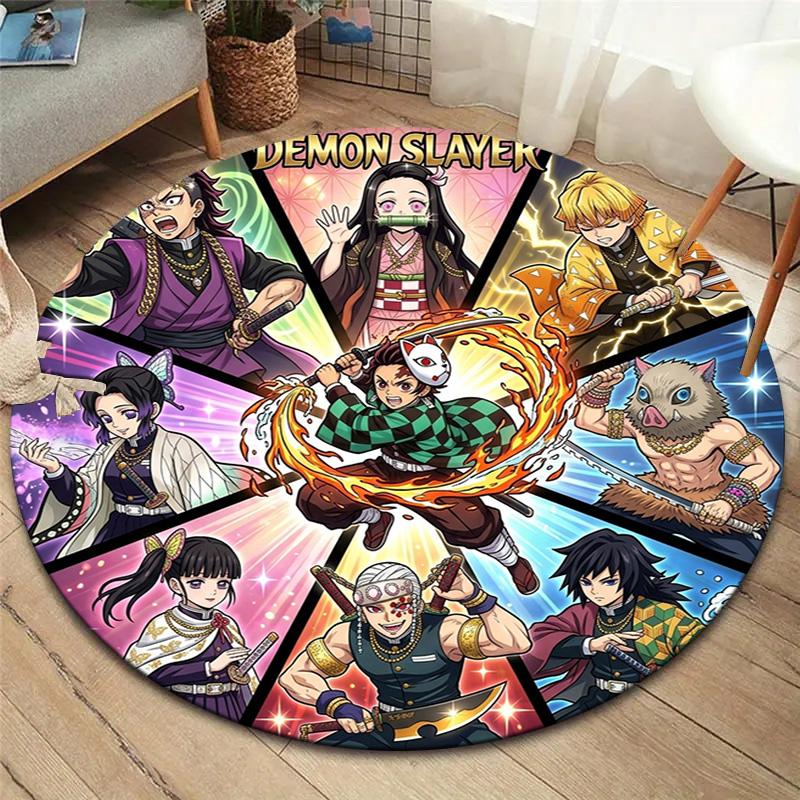 Demon Slayer Round Area Rug Carpet Rug For Living Room Bedroom Sofa Playroom Decor Nonslip Floor Mat