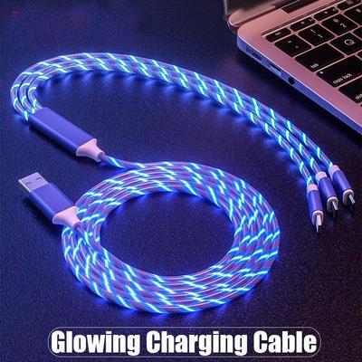 Cavo di ricarica flusso luminoso 3 in 1 Cavo micro USB tipo C Cavo di ricarica per telefono cellulare con luce a LED per iPhone 13 14 Xiaomi 11 12 Samsung oneplus oppo