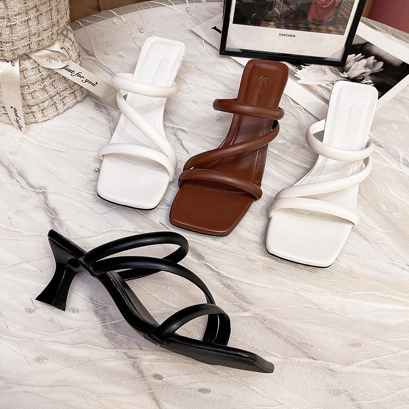 French slippers wear 22 years of new summer square heel fairy style high heel cool slippers