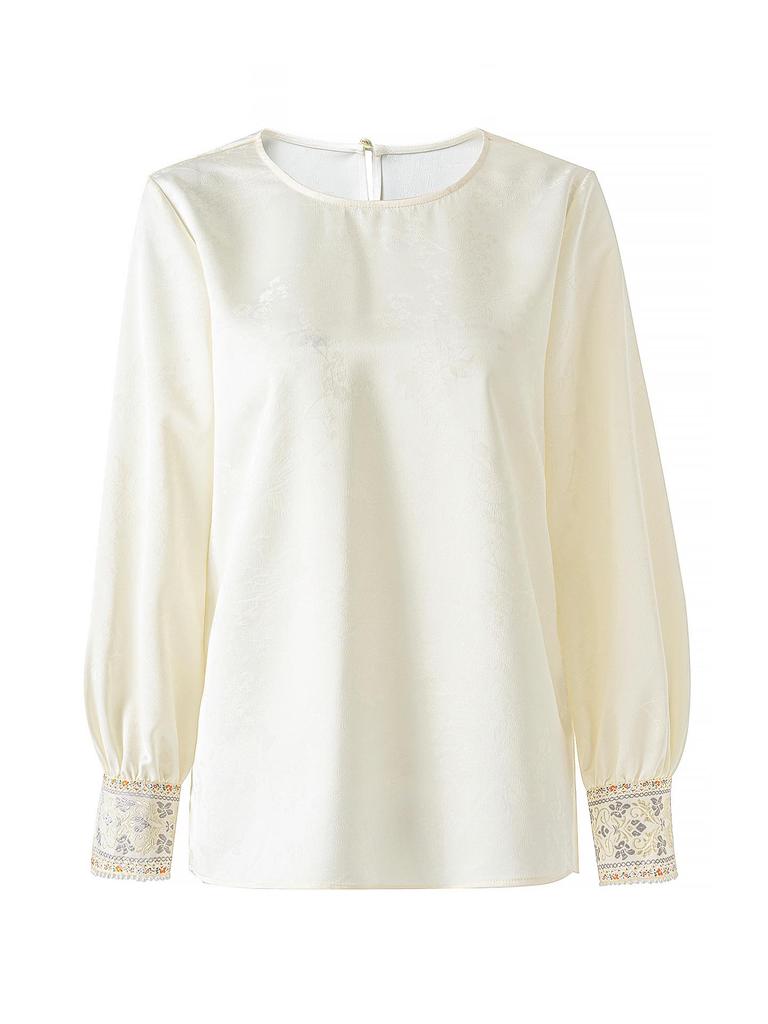 Spring New Chinese Long Sleeve Shirt with Embroidered Cuffs & Jacquard Base Layer