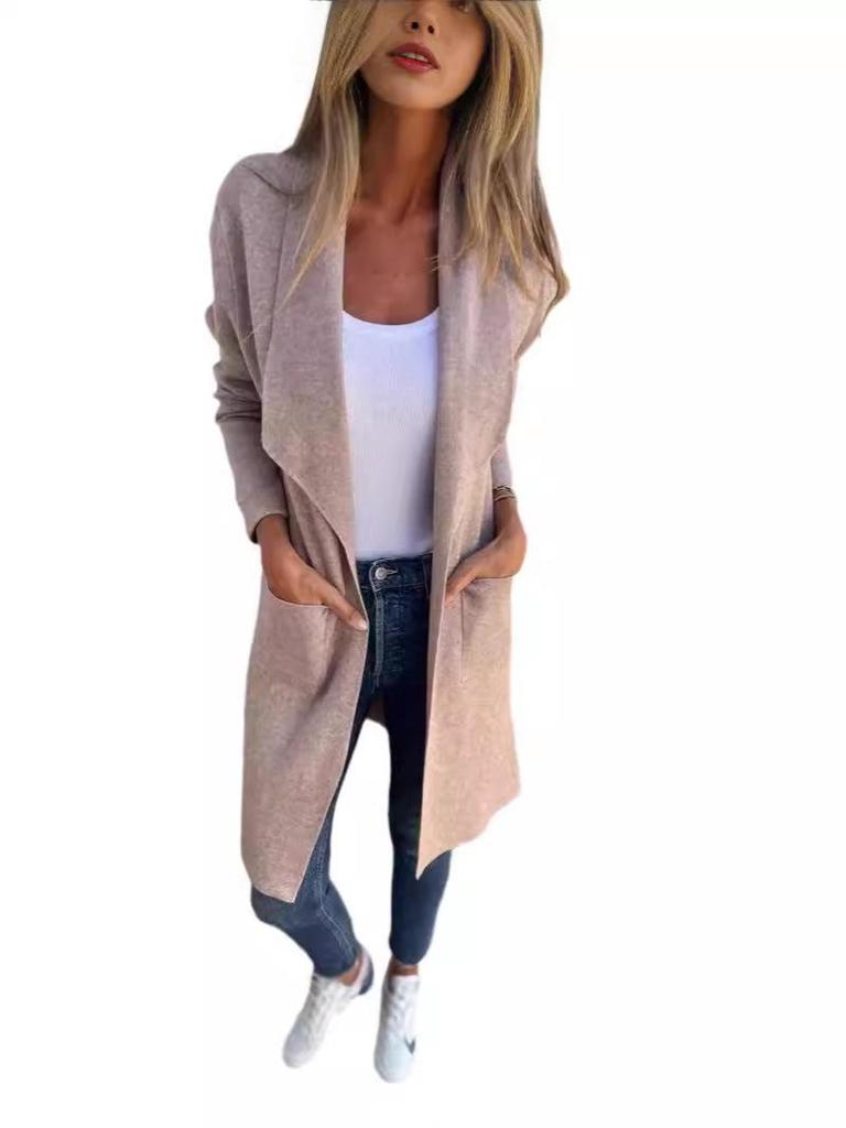 2024 Podzim/Zima Pletený kardigan střední délky s klopami Vlněný kabát