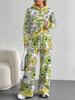 European, American Autumn And Winter Blue Splicing Flower Casual Long-Sleeved Suit Women'S Hooded Sweater Trousers Two-Piece Set