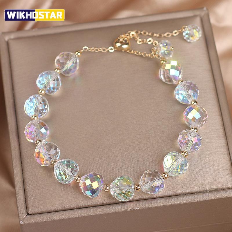 Crystal Woven Female Bracelet New Fashion Shiny Crystal Stone Beads Elasticity Rope Bracelets for Women Sweet Jewelry