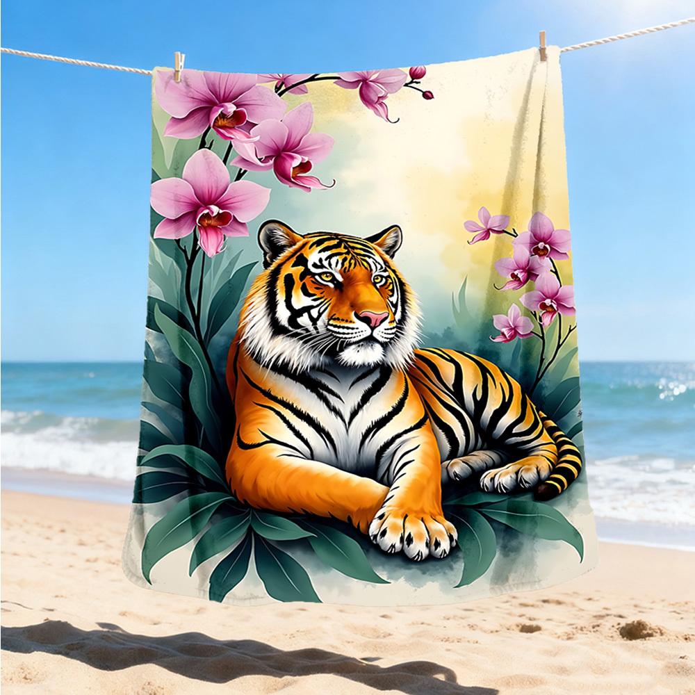 1pc Tiger Orchid Floral Pattern Print Outdoor Blanket, Lightweight Polyester,
