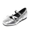Sheepskin Version Mary Jane Silver Bow Single Shoes Women's 2025 New Skirt French Light Mouth Flat Ballet Shoes