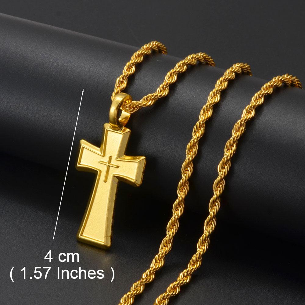 Annio Ethiopian Gold Color Cross Charms Pendant Necklaces African Jewelry Eritrean Anniversary Accessories #161916 45cm OR 17.7 Inches