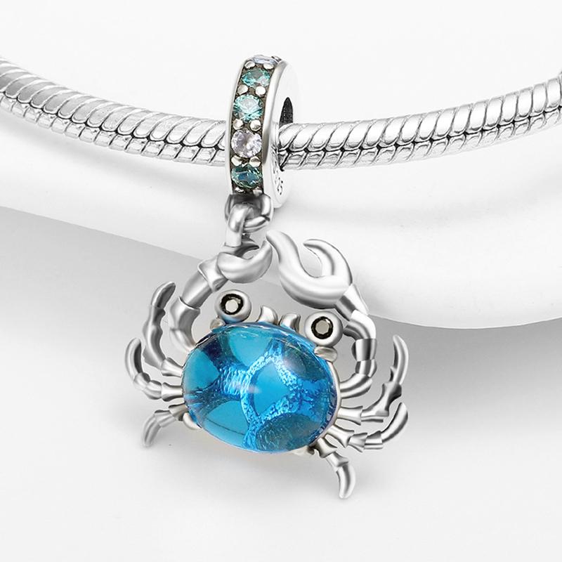Copper Original Blue Crab Pendant Charm Beads Fits Bracelets Bangle Necklace For Women Luxury Diy Jewelry Fine Gift