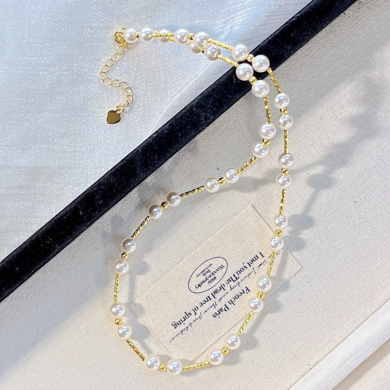 High Gloss High Quality Artificial Crystal Pearl Necklace Clavicle Chain