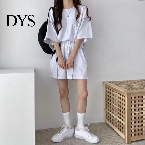 Lady Homewear Clothes 2 Pcs/Set Women Summer Tracksuit Round Neck Half Sleeves Loose Top Drawstring Shorts Set High Elastic Waist Solid Color