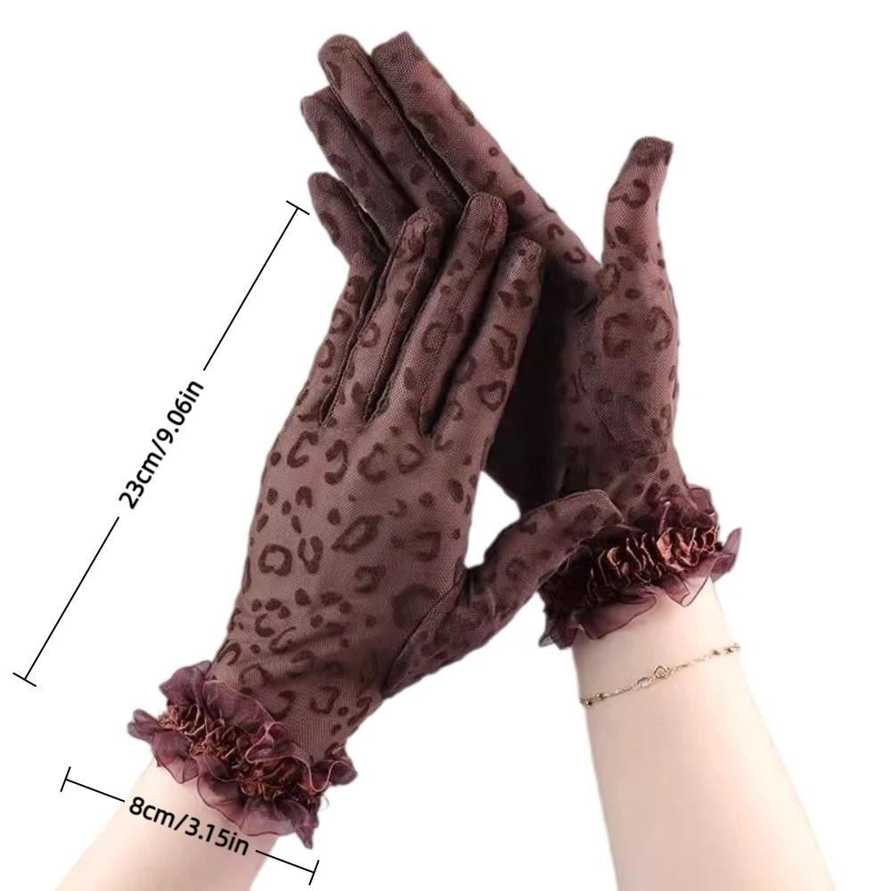 Leopard Print Women's Summer Gloves Sun Protection Thin Lace Gloves Breathable 5 Fingers Party Gloves Spring Summer Outdoor