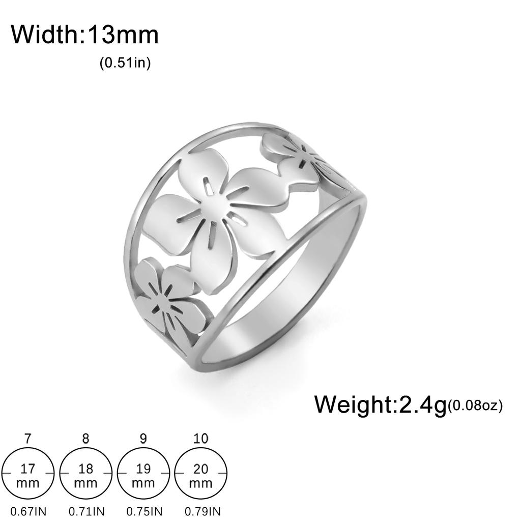 Women's Flower Ring Stainless Steel Gold Wide Finger Rings Band Bohemian Jewelry Anniversary Gift