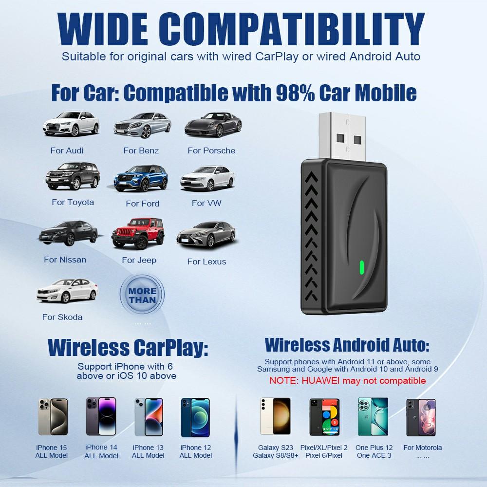 Wireless CarPlay Android Auto 2 In 1 Adapter for Car Navigation USB Dongle