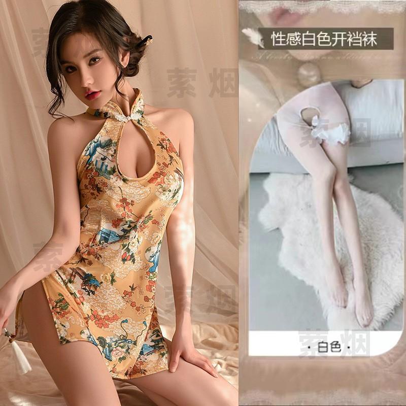 Large size erotic underwear split fork waist sexy cheongsam sleeveless couple teasing retro erotic cheongsam free