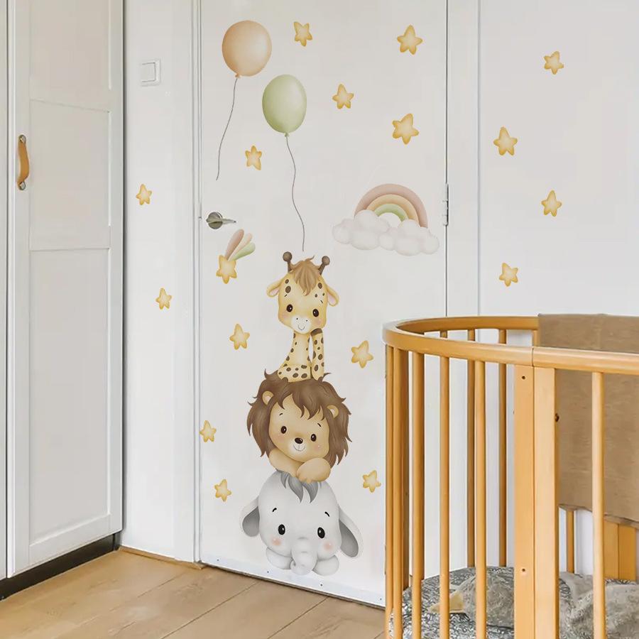 Cartoon Animals Door Sticker Kids Room Bedroom Door Decoration Cute Self-Adhesive Door Wall Art