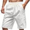 Men's Loose-Fit Linen Beach Shorts - Breathable Striped Jacquard Drawstring Cropped Casual Shorts