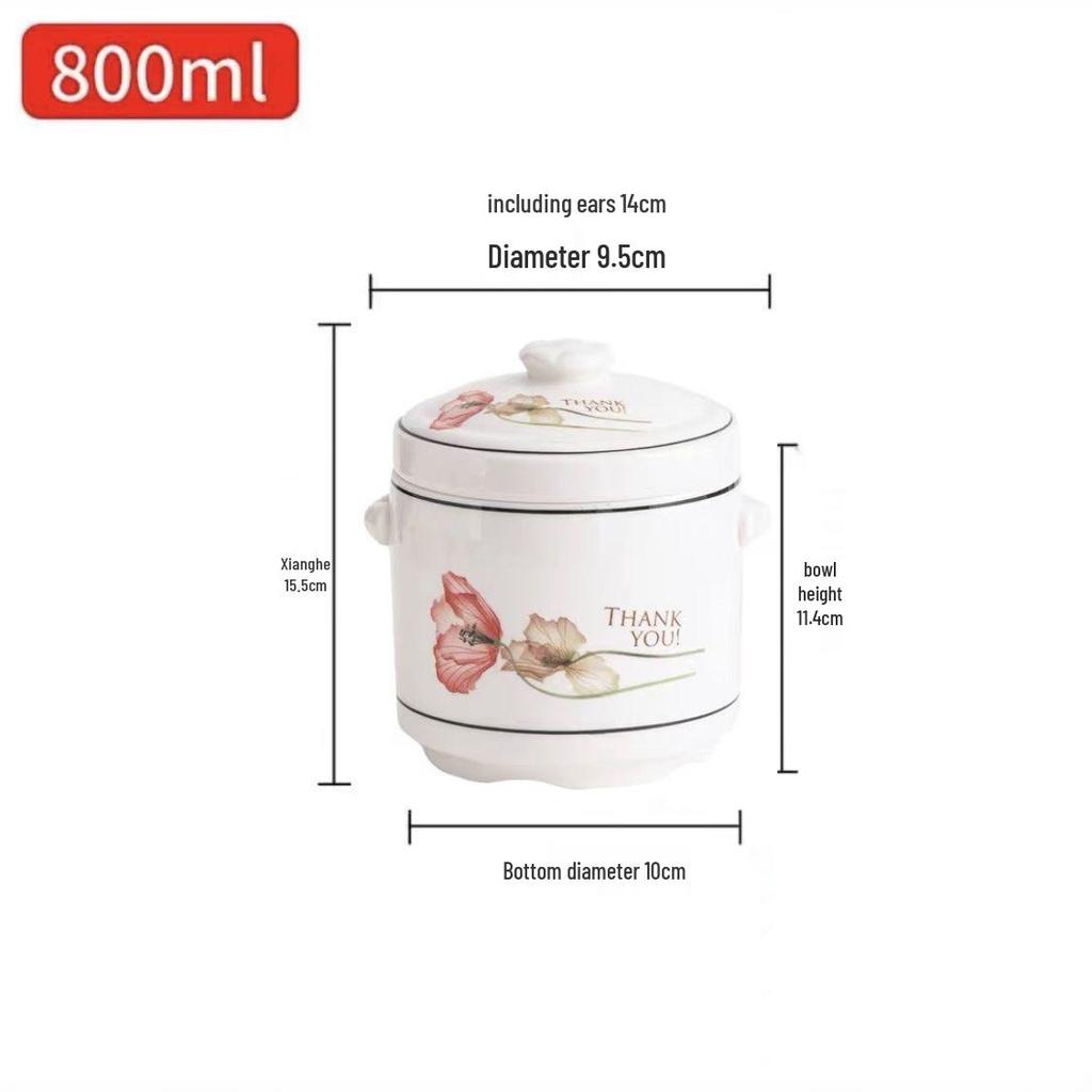 Keramik Doppeldeckel Schwalbennest Schmortopf mit Löffel, Ideal zum Eierdämpfen und für Suppen