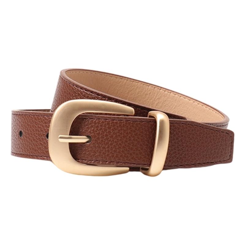 Women Stylish Faux Leather Skinny Belt Adjustable Gold Buckles For Jeans Dresses Pants Casual Outfit