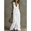 Sexy Deep V Neck Ruffle Loose Long Dresses Woman Spring Casual Solid Party Maxi Dress Summer Sleeveless Vacation Beach Dress