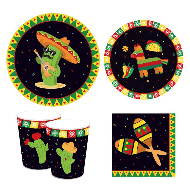 Mexican Festival Party Cactus Alpaca Theme Disposable Tableware Paper Plates Cups Foil Balloons Kid Birthday Decoration Supplies