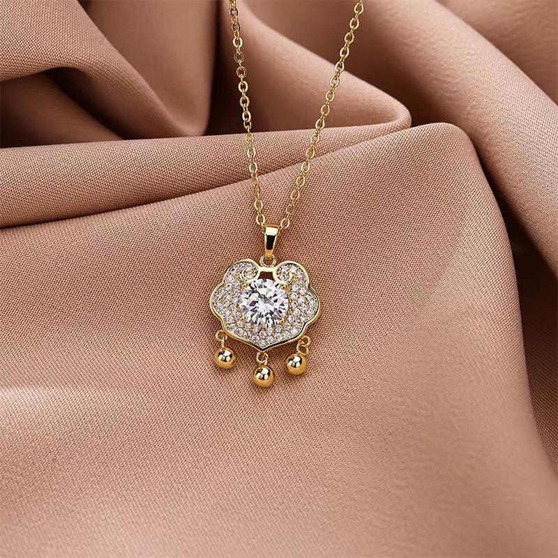 Sterling Silver S925 Safety Lock Tassel Sliver Beads Clavicle Necklace Women's Light Luxury High-Grade Chinese Style