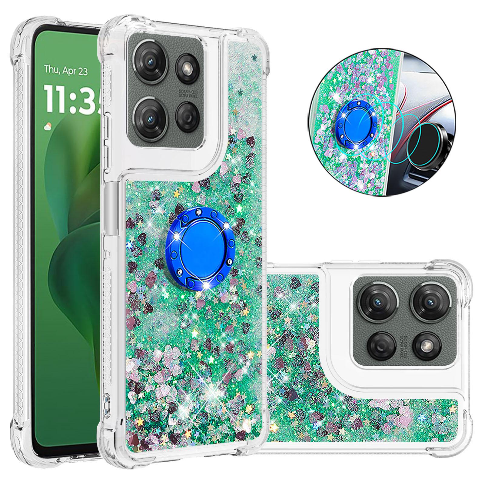 

For Motorola Moto G Play (2025) 5G TPU Case with Kickstand Quicksand Shockproof Cover Green/Hearts