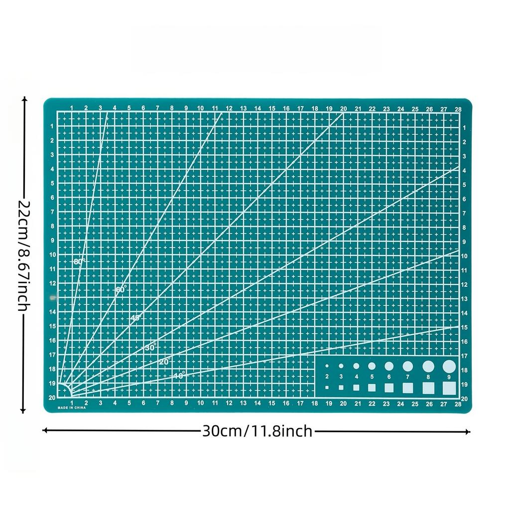 A3/A4 Size Green Multifunctional Self-Healing Cutting Mat, 0.9mm Thick, Non-Slip, Durable for DIY, Paper Cutting, Craft Projects & Carving
