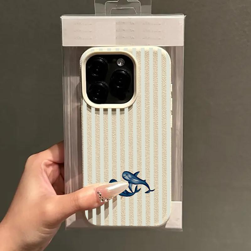 Whale Stripes Pattern Lychee Texture Silicone Phone Case For iPhone 17 Pro Max 11 12 13 14 15 16 Pro 15 Plus 17 Air Soft Cover