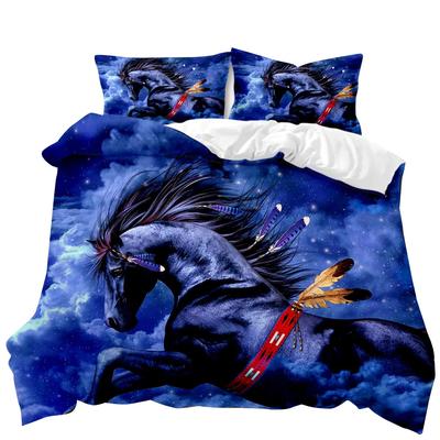 Parure de lit avec housse de couette et imprimé cheval courant dans un ciel étoilé pour adultes, housse de couette en polyester pour lit double, Queen et King Size
