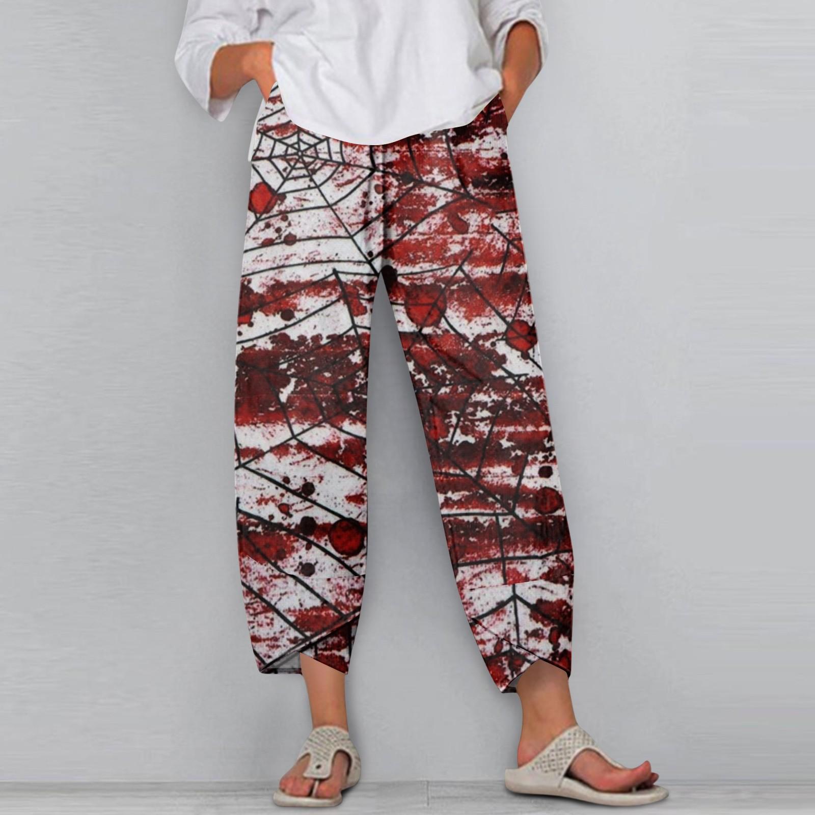 

Женские брюки с карманами Повседневные брюки Брюки для женщин Летние повседневные Широкие штанины Эластичная талия Брюки с карманами XXL красный