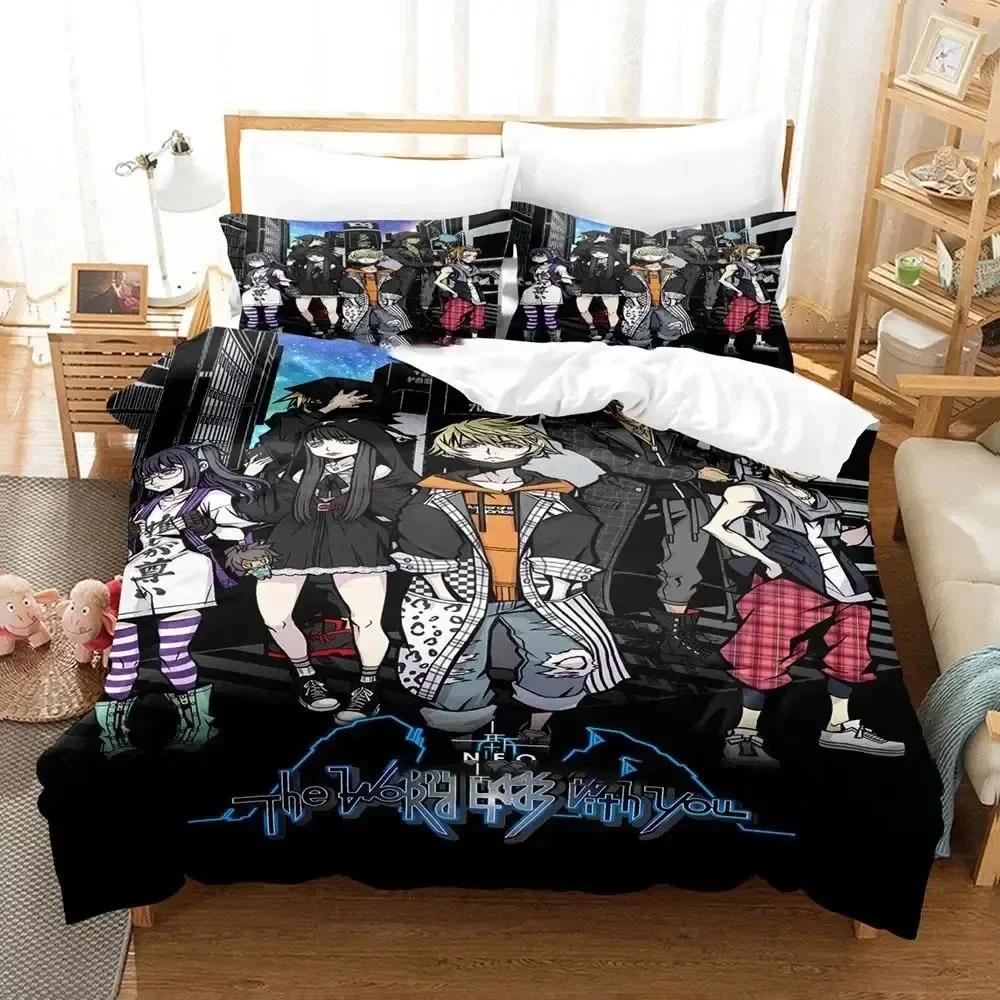 Comforter The World Ends With You Neku Sakuraba Printed Bed Set Bedding Set Linen Sheet Quilt Full Queen King Size
