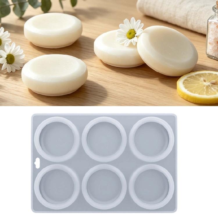 6 Compartment Circular Silicone Mold Multipurpose Round Soap Silicone Mold For Making Soap Candle Chocolate And Cake Baking