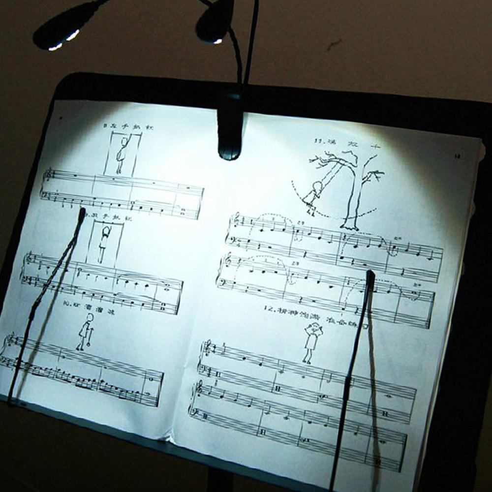 Black Clip On 2 Dual Arms 4 LED Flexible Book Music Stand Light Lamp