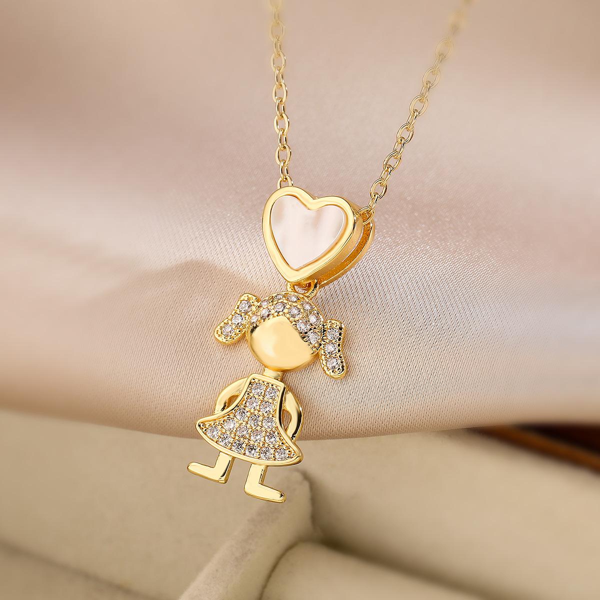 

Simple Trendy Cute Boys and Girls Necklace for Women Light Luxury Stainless Steel Pendant Jewelry Birthday Gift