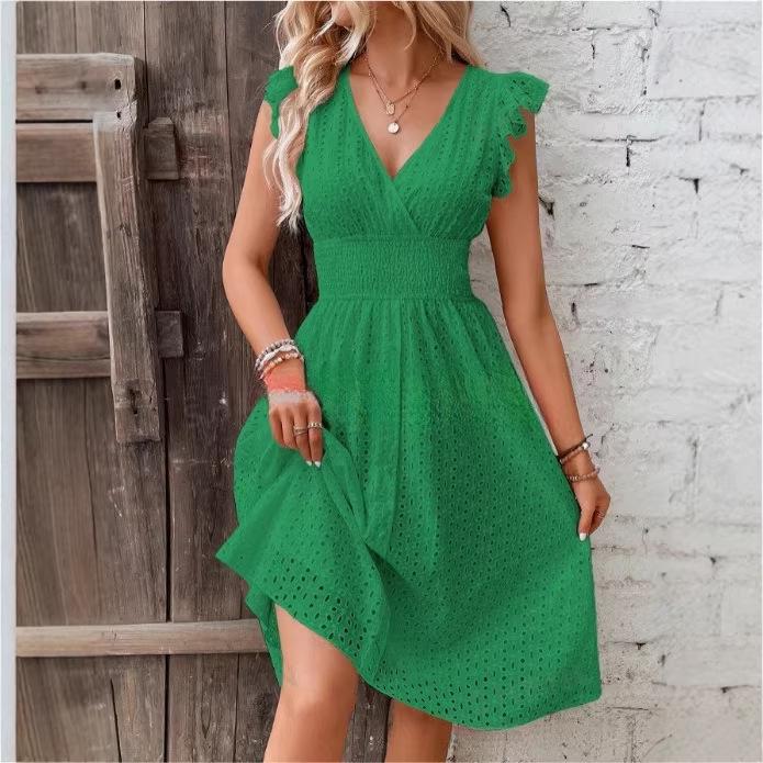 Robe d'été élégante à manches à volants style européen-américain pour femme - Nouveau style multicolore 2026