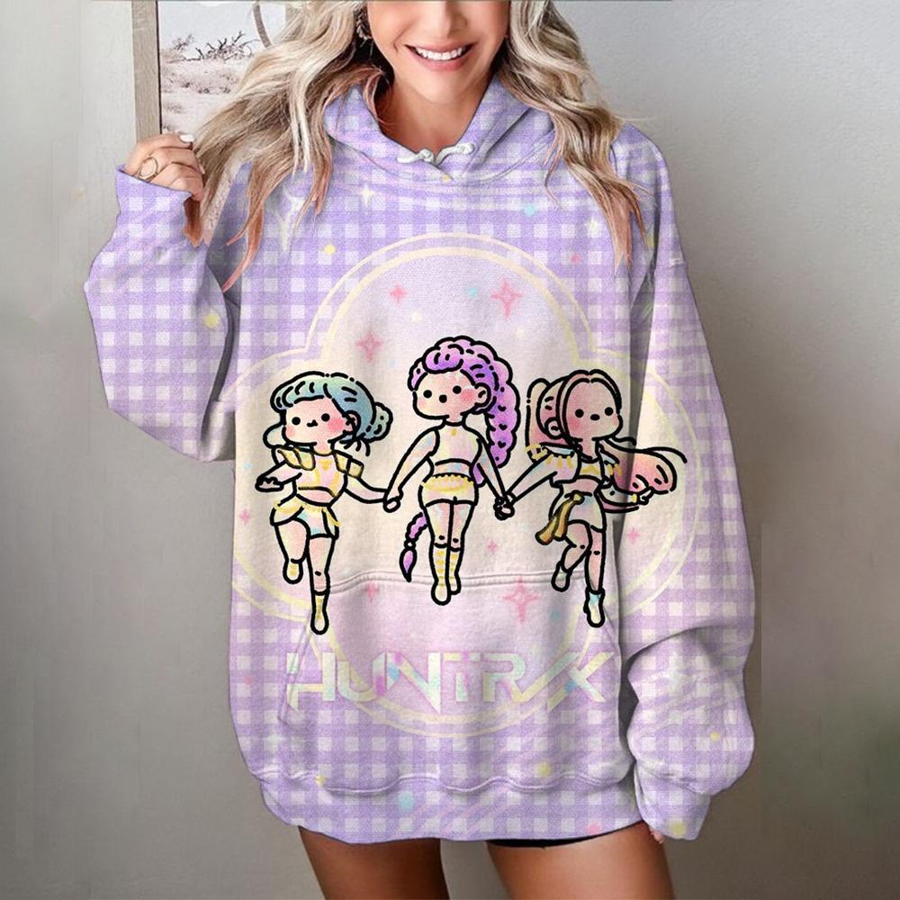 Felpe da donna alla moda KPop Demon Hunters Print Felpe Pullover Casual Felpa da esterno Felpe per bambini Top Abbigliamento da esterno