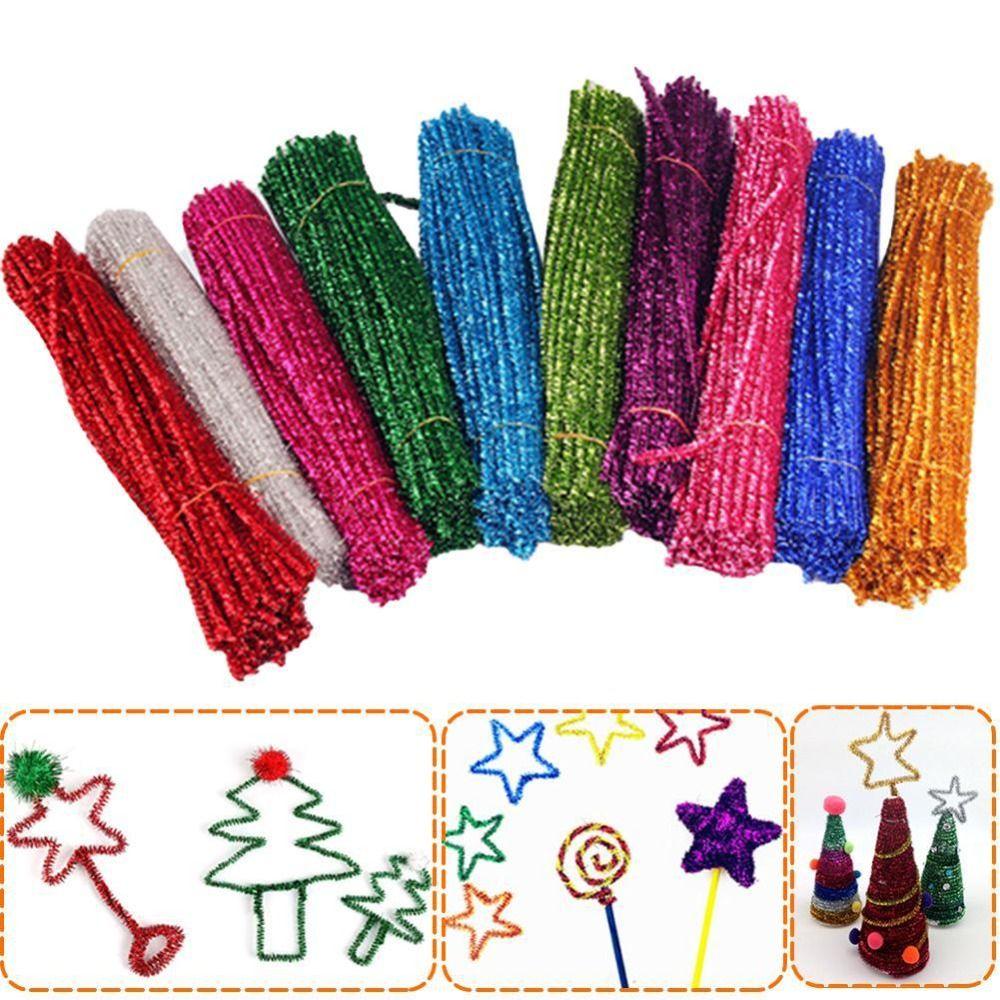 100pcs Colorful Chenille Stems Wire Core Tinsel Twisting Stick Plush Tinsel Stems  Handmade Crafts