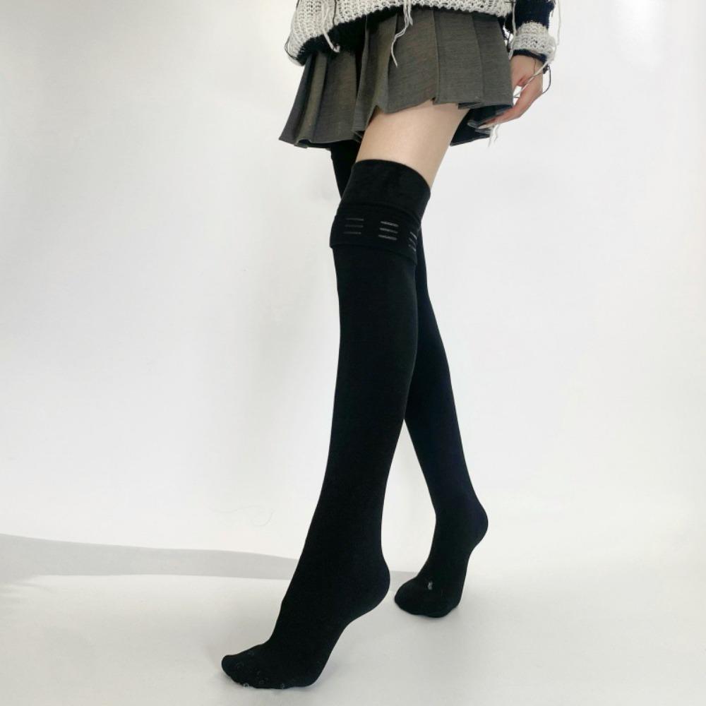 Stockings Women's Large Size Fleece Thickened Knee Socks Extended Thin High Socks, Autumn and Winter Women's Bottom Socks