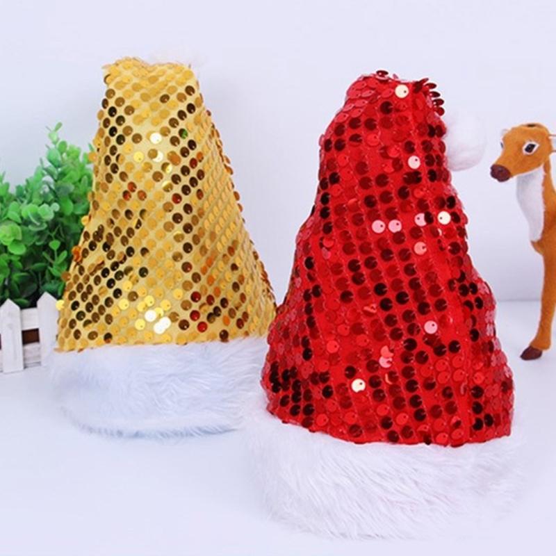 Christmas Santa Hats with Furry Brim Caps New Year Party Cosplay Accessories