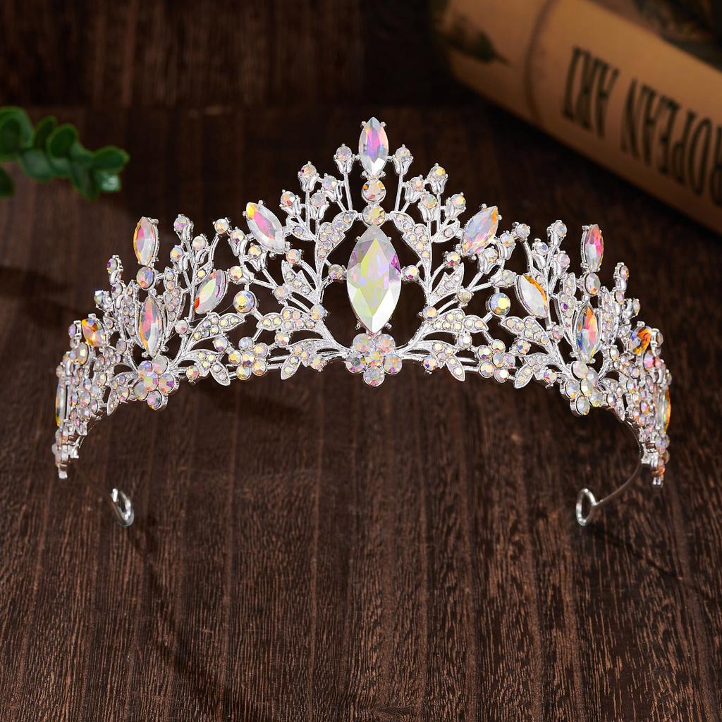 Colorful Rhinestone Bride's Crown Retro Style  Golden Wedding Design  Alloy Crown Headwear  Dress Accessories